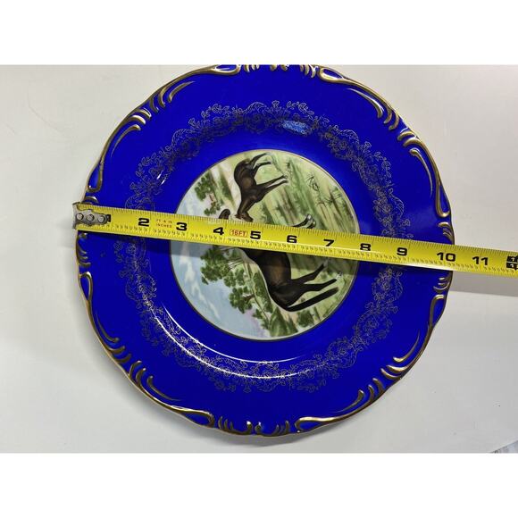 Vibrant Porcelain Plate Set of 2 Horse Cabinet Plates Decor Blue Fuschia Gold - Picture 12 of 12